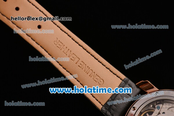 Vacheron Constantin Malte Asia 2813 Automatic Rose Gold Case with Black Leather Strap White Dial and Stick Markers - Click Image to Close